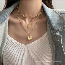 Head coin geometric multilayer necklace women's hip hop ins fashion chain necklace retro